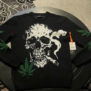Edgy Black Skull and Leaf Sweater
